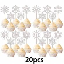 12入/24入亮面雪花造型杯子蛋糕裝飾插牌，冰雪主題蛋糕裝飾，冬季仙境蛋糕裝飾，雪花主題生日聖誕派對用品，藍色與銀色 - 彩色 - 查看 10