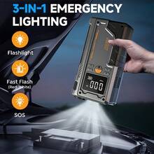Car Battery Jump Starter With Air Compressor 150PSI, Car Jumper Starter Portable , 12V Jump Box Car Battery With 600LM Light, Jumper Cables, Large LCD Display, Power Bank - Jump Starter & Air Compressor - View 9