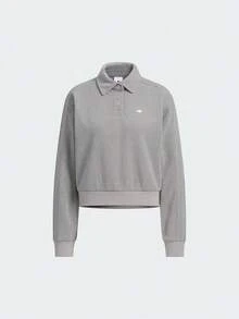 Adidas Originals Women's Chenille Polo Shirt Knitted Collar Long Sleeve TKS5981 - Grey - View 2