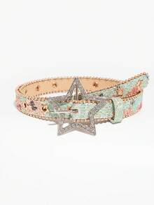 1件女款Y2K星系列星形水鑽雕刻金屬扣鏤空星星腰帶，牛仔褲配件腰帶，適合日常穿著 - 多色 - 查看 4