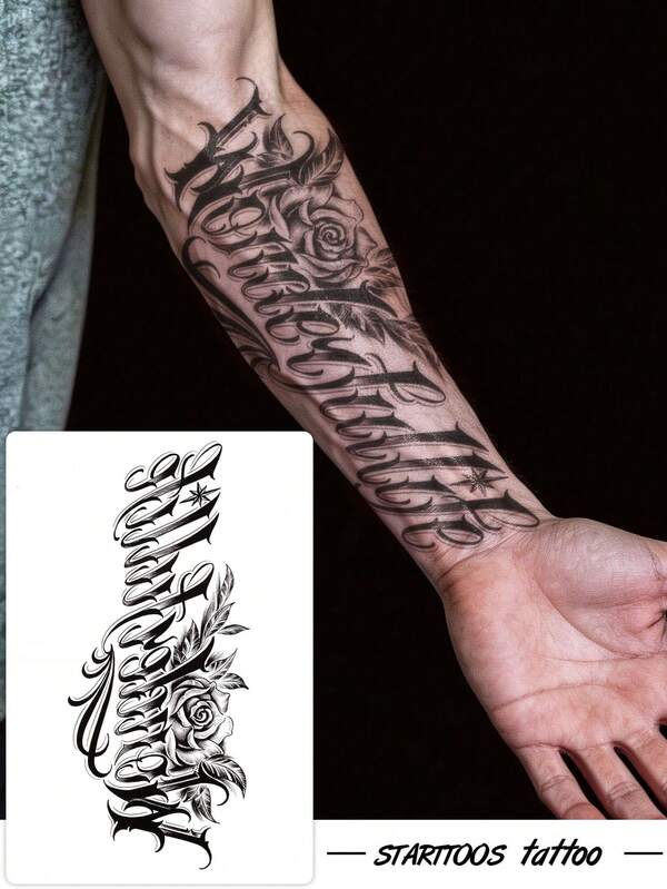 STARTTOOS Large Floral Arm Tattoo Sticker - Black Gothic Cyberpunk Calligraphy Floral Pattern Temporary Tattoo Sticker For Arm And Thigh, 1pc/Pack