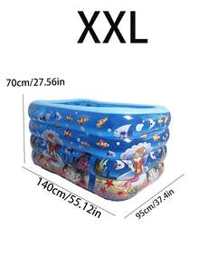 Inflatable Swimming Pool With Soft Inflatable Floor, Cartoon Pattern, 55" X 37" X 27", Suitable For Family Members, Ideal For Backyard, Garden, Outdoor And Party Scenes, Multiple Sizes Available - Multicolor - View 10