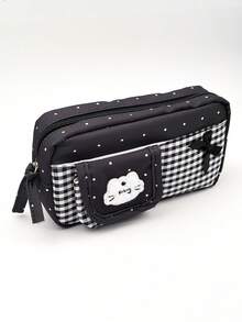 1pc Cute Bow Star Plaid Pencil Case Storage Bag, Portable Multi-Functional Pencil Pouch Stationery Organizer, Suitable For Studen, First Day Of School - Multicolor - View 13