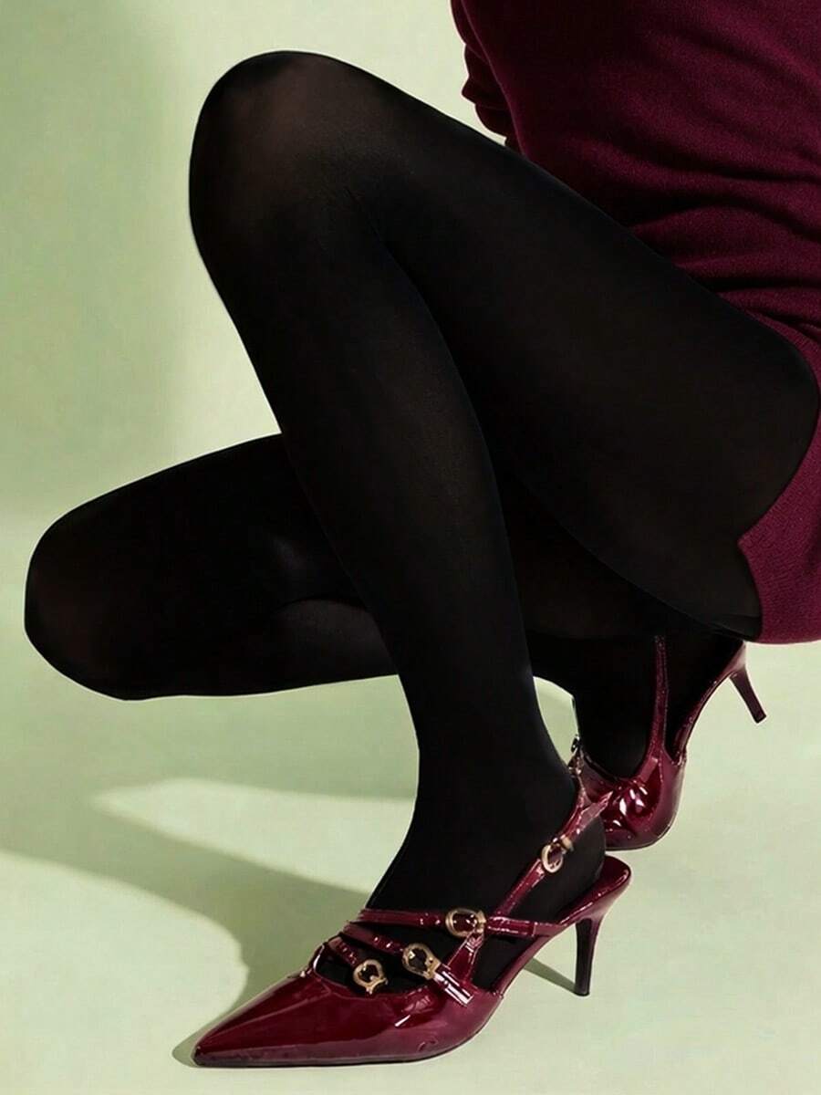 女款黑色天鵝絨質感褲襪,耐穿防勾紗,四季百搭通勤風褲襪 - 黑色 - 查看 1