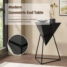 COZAYH Modern Geometric End Table With Wooden Top And Metal Base, Unique Pyramid Side Table Plant Stand For Office, Living Room, Bedroom, Triangle, Black, Natural, Dark Blue, Green, 13.39" D X 15.55" W X 20.08" H - Black - View 6