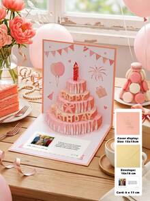 1pc Custom Photo And Text Birthday Pop Up Card,Standing Cake Popup Greeting Card,Keepsake Birthday Present For Her Bestie Mom BFF - Multicolor - View 10