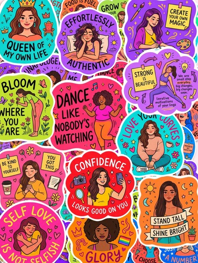 50pcs Self-Love Queen Positive Girl Stickers, Inspirational Quote Stickers, Suitable For Planner, Water Bottle, Laptop DIY, Scrapbook And Girl Power Stationery Gifts