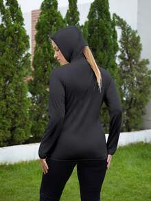 Hooded Zip-Up Jacket, Plus Size, European Style, New Spring/Summer Collection, Dark Colors, Lightweight And Breathable, Elastic Cuffs. Ideal For Outdoor Wear. - 黑色 - 查看 4