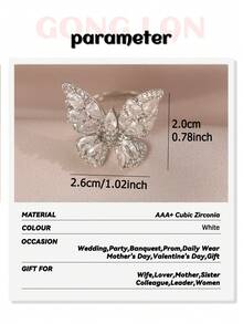 1pc Luxury Silver Butterfly Ring Inlaid Shiny Cubic Zirconia, Eye-Catching Jewelry For Women, Suitable For Wedding, Engagement, Anniversary & Birthday - White - View 4