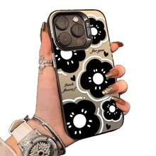 Black Flower Case Suitable For Apple 15 Pro Max,  16 Pro, Beautiful 14 Pro, Floral 17, Cute - Vỏ màu bạc - Màu đen - Cánh hoa màu đen - Xem 6