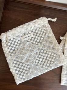 1個杏色復古蕾絲刺繡便攜抽繩小收納袋，旅行收納袋、旅行珠寶收納袋、化妝包、零錢包 - 彩色 - 查看 9