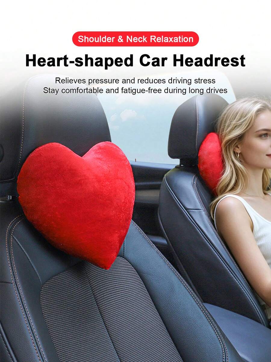 Heart-Shaped Car Headrest Pillow Neck Support Cushion Car Seat Backrest Interior Accessory - Multicolor - View 1