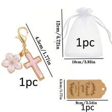 60pcs/20sets Cross Keychain Party Favors, Includes Organza Bags And Thank You Cards, Suitable For Baptism, Christening, First Communion, Wedding, Baby Shower Guest Gifts - Pink Flowers - View 13