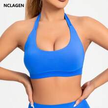 NCLAGEN-Sujetador deportivo de impacto para mujer, Top Halter sin costuras, soporte alto, realce, espalda abierta, ropa de gimnasio, ropa interior de entrenamiento para Yoga y Fitness - Gris Claro - Ver 3