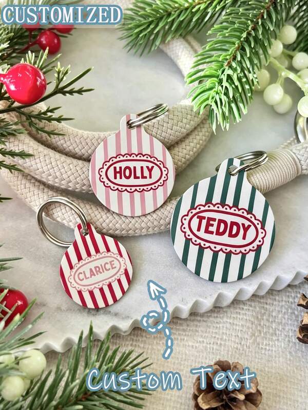 Macaron Color Striped Pet ID Tag, Cute Macaron Color Dog Name Tag, Customized Striped Cat ID Pendant
