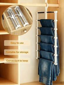 Multi-Layer Pants Rack - Space-Saving Foldable Design, Helps Efficiently Organize Your Closet; Suitable For Jeans, Leggings And Casual Pants Plastic Multi-Layer Pants Rack; Features Non-Marking Anti-Slip Storage Function, Easy To Assemble; Ideal For Holiday Preparation And Seasonal Closet Organization;,Bedroom Room Decor,Back To School - Multicolor - View 5
