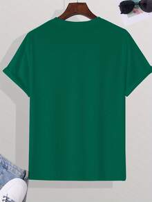 con Estampado de Letras - Cuello Redondo Casual y Transpirable, Ropa de Verano para Clima Caluroso, Lavable a Máquina y Limpieza en Seco, Versátil para Looks Casuales o Informales - En Stock - Verde - Ver 4