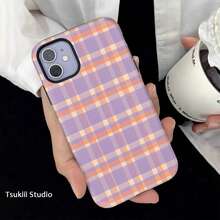 [24h Shipping From DE/FR/ES]Apple 17 16  22 23 24 25 26 Galaxy Phone Case - Retro Fresh Purple And Yellow Checkered, Case For IPhone 17, 17 Pro, 16 Pro Max, 15 Pro, 13, 13 Mini, 12, 11, XS Max, 7, SE2, 2-In-1 Glossy Cover - 1 Piece Of Picture Color - View 3