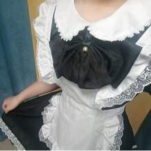 [2026新作] 白黒 メイド服 ロリータ 4点セット可愛い 大きなリボンドレス 40〜60kg コスプレ アニメ エプロン付き ロリィタファッション  ワンピース+エプロン+レースカチューシャ+大リボン コスプレアニメ - ブラック - チェックする 9