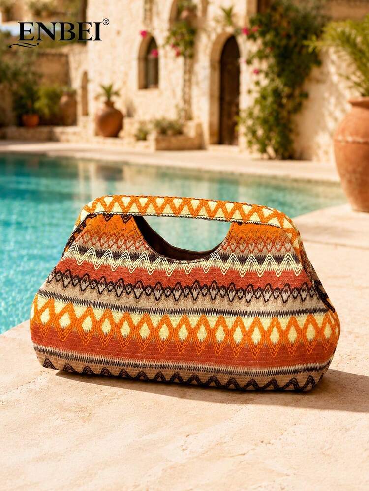 ENBEI Delicado Bolso de Mano Vintage Tejido Tipo Nube - Bolsa de Cosméticos, Bolso de Mano Plisado en Forma de V, Bolso de Playa para Mujer, Bolso de Concha de Moda, Minimalista Multifuncion - Multicolor 2 - Añade 2