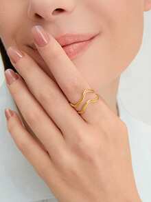 Ashenrae Anillo abierto de acero inoxidable de estilo minimalista versátil y de diseño de nicho a la moda - 9 de oro - Ver 2