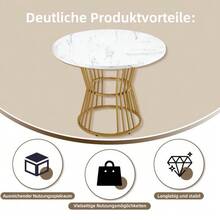 Dining Table Set (5-Piece), Dining Table Set With 4 Chairs, Kitchen Table Set, Round Dining Table With 100 Cm Diameter And Gold Metal Legs, White MDF Tabletop, Dining Chairs In Dark Grey Velvet - 彩色 - 查看 7