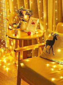 LED Curtain Lights, 8 Modes, USB Powered, With Remote Control, Fairy String Lights, Perfect For Wedding, Christmas And Holiday Home Decor - Yellow - View 3