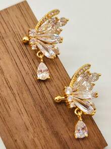 1pc Exquisite Elegant Butterfly Fairy Wing Water Drop Zirconia Ear Cuff, Niche Design No Piercing Copper Ear Accessory, High-End Women's Daily Evening Wedding Commute Style - Butterfly Wing Ear Bone Clip - View 7
