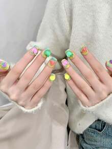 10PCS Extra Short Coffin Handmade Press On Nails For Party And Daily Wear,Multiple Colors Nail,Fruit Feast 3D Grape Cute Press On Nails,Easy To Wear 10pcs Y2K Handmade Press On Nail,Suitable For Girls And Women Festivals Parties And Daily Wear - Multicolor - View 4