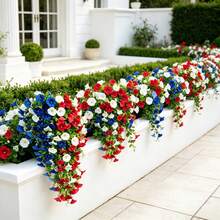 8pcs Lifelike Convolvulus Hanging Flowers, Waterfall Style, Red/White/Blue Contrast Design, Suitable For Flag Day, Memorial Day, Independence Day Decoration, Waterproof And Fade-Resistant, Maintenance-Free Long-Lasting Blooms, Applicable For Porch Railing, Balcony, Garden - Multicolor - View 4