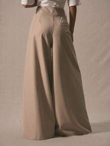 Pantalones con pierna extremadamente ancha, cintura profunda, elegantes, profesionales, de negocios, casuales, de vacaciones, de invierno, de - Blanco - Ver 5