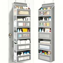 FF FINESSE THING 5-Tier Door Hanging Storage Organizer, Heavy-Duty Non-Woven With 5 Large Pockets & Hooks, Vertical Space Saver For Bathroom Wardrobe Bedroom Dorm, Holds Cosmetics, Toiletries, Towels & Cutlery - 灰色-5層10口袋 - 查看 2