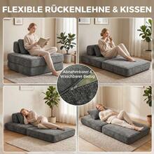 2-In-1 Cloud-Type Folding Chair Bed, Made Of Chenille, With Thick Support Cushion, Grey Color. - Grey - View 4