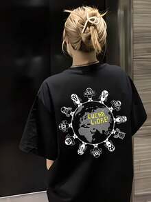 Casual And Fashionable Women's Short-Sleeved T-Shirt For Spring And Summer, Cute Rabbit Print Sexy Short Top - Black - View 1