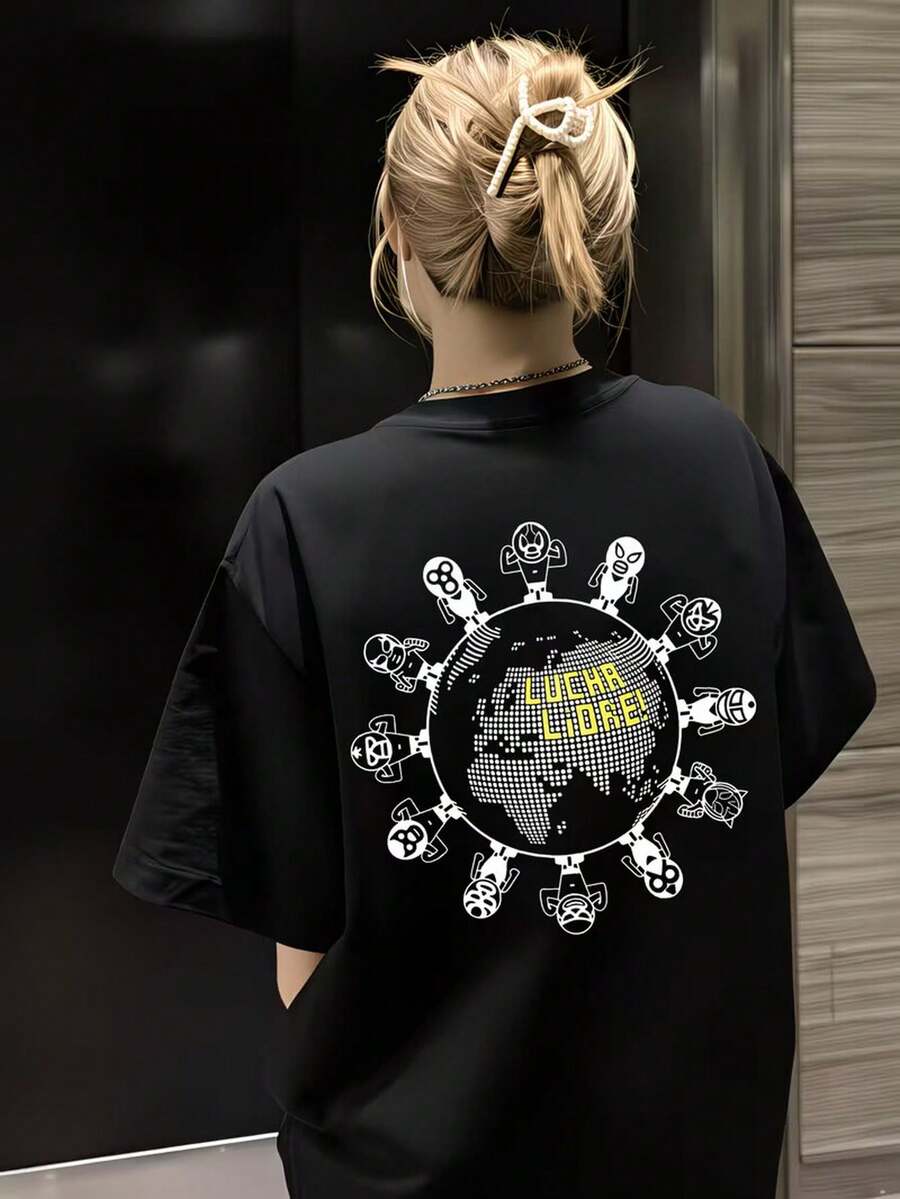 Casual And Fashionable Women's Short-Sleeved T-Shirt For Spring And Summer, Cute Rabbit Print Sexy Short Top - Black - View 1