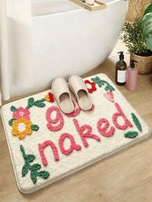 1 tấm thảm tắm in chữ "GETNAKED" bằng chất liệu nhung, có kết cấu sợi lông cao thấp, họa tiết hoa 3D, thích hợp cho phòng tắm gia đình. - Nhiều màu - Xem 9