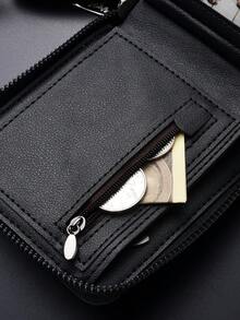 New Men's Short Chain Wallet Multi-Slot Card Holder Coin Pouch Zipper Purse - Multicolor - View 9