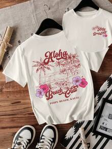 My Good Friend Is My Cherry-Patterned Fruit Print Crew Neck T Women's T-Shirt - 白色 2 - 查看 1