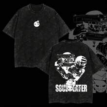 Camisetas de San Valentín Death The Kid Soul Eater Retro Vintage Unisex Oversize Anime Manga Lavado Ácido Algodón Grueso Camiseta Gráfica Ropa Casual Urbana Manga Corta Ideal para Regalo de - Negro - Ver 1