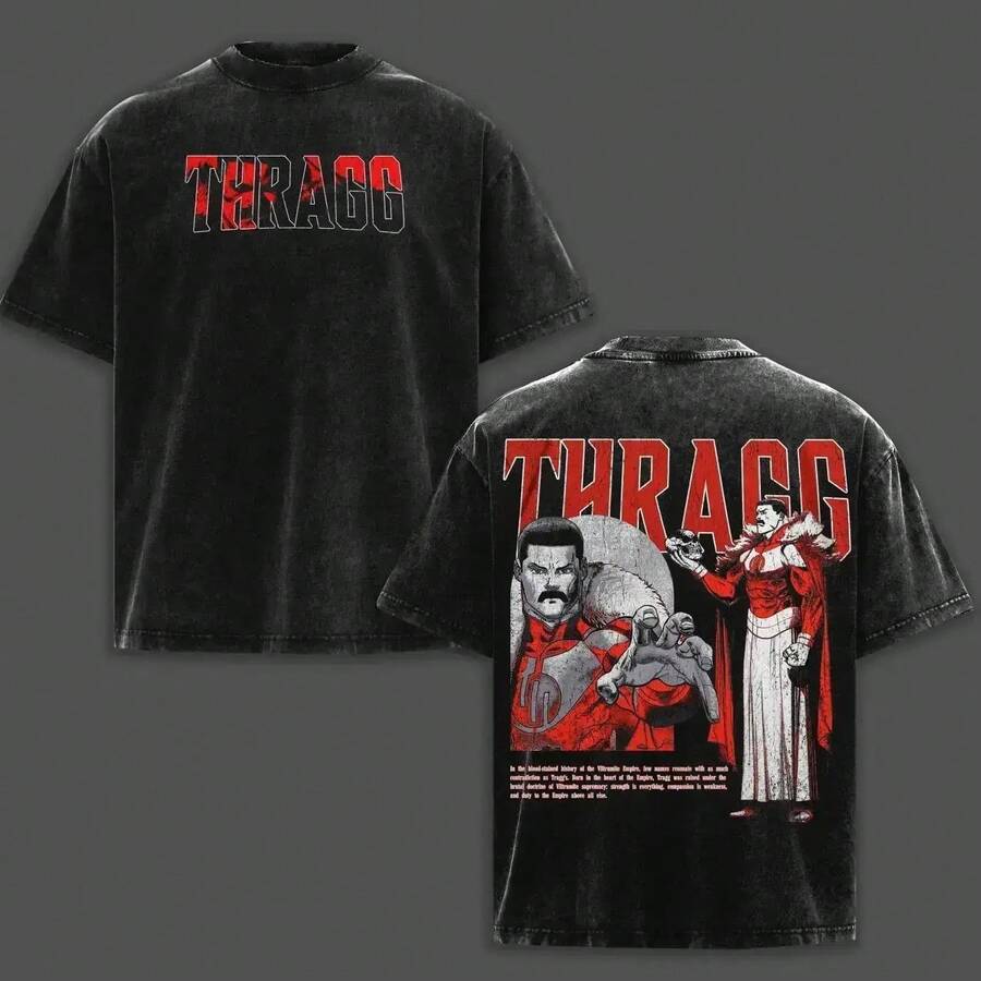 Thragg Viltrumite War Invincible Vintage Acid Wash T-Shirt, Plus Size Vintage Anime T-Shirt - Harajuku Casual Graphic Tee With Soft Wash Effect For Men And - 黑色 - 查看 1