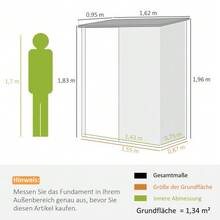 Abri de jardin 1,34 m², armoire de jardin verrouillable avec toit monopente en acier galvanisé, 161,5 x 94,5 x 196 cm, noir - Noir - Voir 3