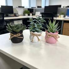 3件組人造多肉綠植盆栽，免維護，INS北歐風療癒桌面裝飾，適用於居家桌面、浴室、臥室、節日派對、辦公室等多場景的桌面裝飾仿真植物 - 三色 - 查看 8