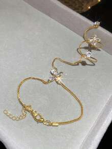 CVNANA 1pc Sparkling Butterfly Rhinestone Hand Chain With Ring. Dainty Bracelet & Ring Jewelry For Women For Party,Prom,Wedding,Daily,Birthday,Christmas.Gift - A - View 10