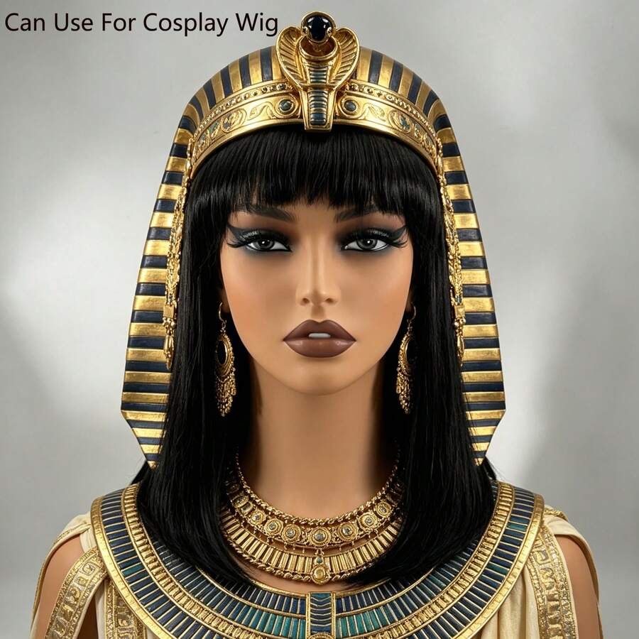 Natural Black Colored Short Bob With Bangs Full Machine Made Wig 12inch Silk Straight Glueless Wig No Lace Ready To Wear Real Human Hair Wig Cap For Beginners Non Lace Wig Bob Wig - Natural Black - View 1