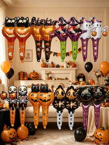 16 buah Balon Genggam Berbentuk Kartun Tema Halloween Ukuran 53cm, Desain Penyihir Kecil & Malaikat Maut - View 1