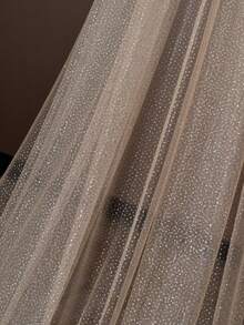 1pc Long Train Glitter Champagne Nude Bridal Veil With Metal Hair Comb, Church Wedding & Bridal Photography Accessory - Khaki - View 3