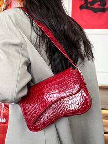 Solid Color PU Fashion New Underarm Bag Women's Shoulder Bag Versatile Fashion Bag - Red - View 3