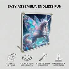 2D Square Acrylic 7.48 Inches Puzzle With Stand Photo Frame, Starry Sky Cloud Sea Transparent Colorful Wing Unicorn Crystal Gem Dreamy Puzzle - Multicolor - View 9