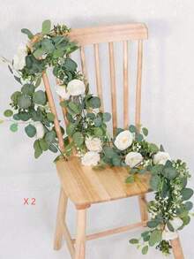 1/2/4pcs Artificial Peony Vine For Home Decor, Christmas Table Garland, Indoor Decorative Flowers, Artificial Eucalyptus Wreath With White Roses, Faux Rose Green Leaf Vine, Suitable For Weddings, Home Gatherings, Tablecloth Decoration And More - White and green - View 14