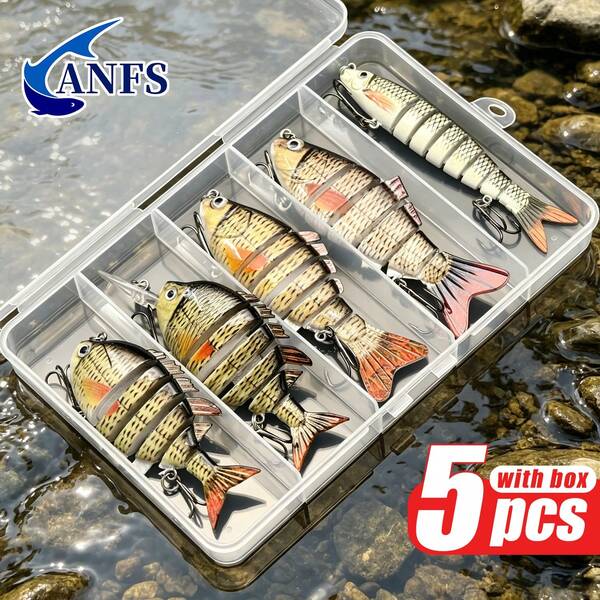 ANFS 5pcs Multi Jointed Swimbaits Fishing Lures Assorted Design For Bass Trout Perch Slow Sinking Lifelike Fishing Lure Kit Swimming Lures Freshwater Saltwater